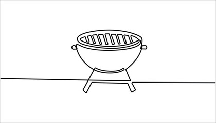 Poster - Continuous one line drawing of barbecue grill or kettle grill. barbecue grill. Set of continuous one line BBQ grill elements. Single line drawing of a barbecue grill with flames