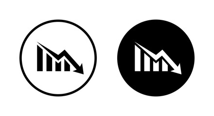 Poster - Business decline icon with downward arrow. Loss, failure, or economic crisis symbol in black circle