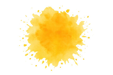 Poster - Bright yellow watercolor splash spreading dynamically, revealing transparent layers with artistic vibrancy against clean white backdrop