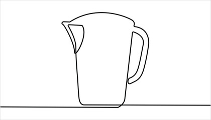 Poster - Continuous one line drawing of water pitcher glass. Abstract jug and glass continuous single one line art hand drawing. Jug glass icon line continuous drawing vector. The pitcher pours milk, juice.