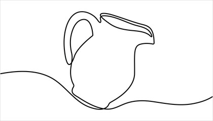 Poster - Continuous one line drawing of water pitcher glass. Abstract jug and glass continuous single one line art hand drawing. Jug glass icon line continuous drawing vector. The pitcher pours milk, juice.