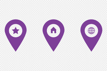 Poster - Map location pinpoint icon set collection global guide navigation illustration vector for web and app template design. Global positioning system sign. Home address geo location. Map pointer house icon