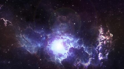 The Stars And Nebulae in Space. Galaxy exploration through outer space towards glowing milky way galaxy. 