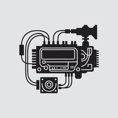Poster - Sleek black and white vector illustration of a futuristic technological device with intricate circuitry and connections