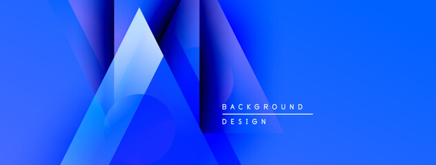 Poster - Abstract blue geometric shapes create dynamic background. Gradient colors suggest depth, modern design elements present.