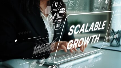 Poster - Business professional typing on keyboard with scalable growth concept and data visualization in a modern digital workspace. Asymptotic smart data analytic.