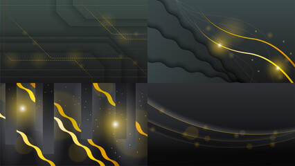 Poster - Set Abstract Collection Dark Black Gold Material Modern Background With Golden Lines Stripes Shadows Backdrop Wallpaper Decoration Vector Design Style