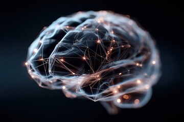 Wall Mural - digital rendering of the human brain through glowing lines, showcasing neural network technologies.