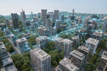 Wall Mural - digital smart cities with interconnected infrastructure, showcasing modern urban advancements.