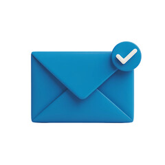 Poster - A blue email envelope with a white checkmark signifies received, read or confirmed message on a clean transparent background