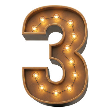 Retro Glowing Three Digit Number 3D Illustration Isolated