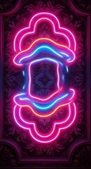 Aufkleber - Vibrant Neon Sign on Ornate Background a captivating blend of modern illumination and classic design perfect for adding a touch of retro flair and visual