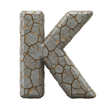 Stone Letter K Alphabet 3D Isolated Character Gray Typography Render