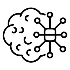 Aufkleber - Illustration of a brain shape connected to a chip with circular nodes and lines in black outline