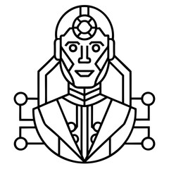 Poster - illustration of a futuristic robot with geometric shapes and connected circuits design style