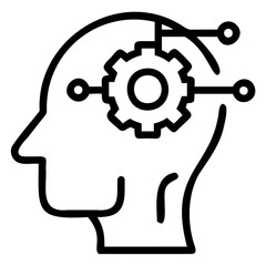 Poster - Outline of a head with a gear inside connected to circles representing artificial intelligence
