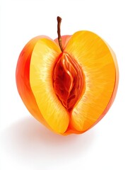 Poster - Bright and Stylized Peach Split Showcasing Detailed 3D Pit With Minimal Space and Untouched Top Layout for a Striking Visual Effect