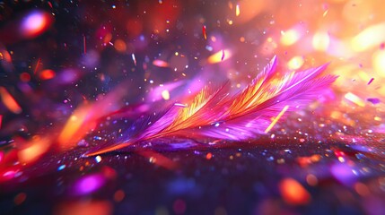 Fototapete - Vibrant feather amidst a flurry of colorful particles.