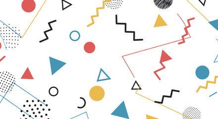 Poster - Geometric pattern with colorful abstract shapes and retro elements on white background