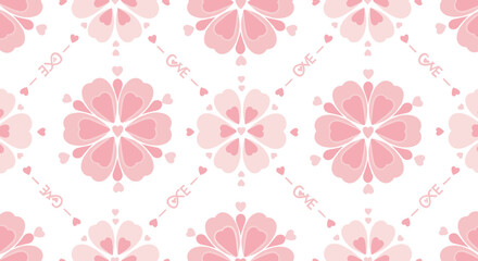Poster - Seamless pink heart pattern with floral motif and love theme
