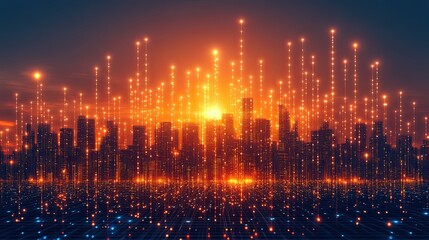 Poster - Digital cityscape at sunset.