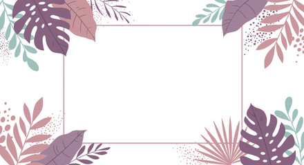 Poster - Elegant botanical frame with pastel leaves on white background