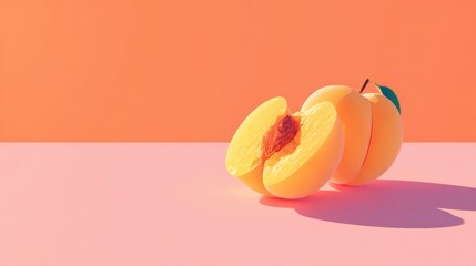 Poster - Bright Stylized Peach Split to Reveal 3D Pit on Minimal Space With Untouched Layout in Vibrant Colors