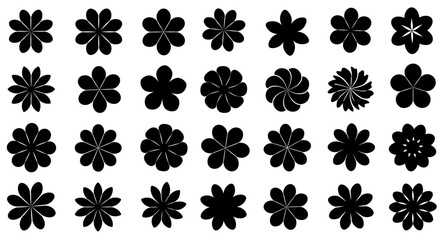 Poster - Diverse collection of flat flower silhouettes in various geometric patterns