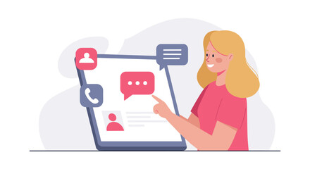 Poster - Woman engages with social media on tablet interface