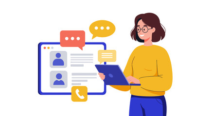 Poster - Young woman engaging with online communication platform
