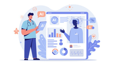 Poster - Ai in healthcare concept with doctor and digital patient data visualization