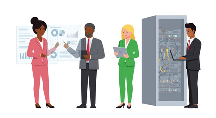 Poster - Diverse team collaborating on data management in modern office