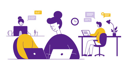 Aufkleber - Modern office work environment with people engaged in collaborative activities