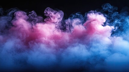 Fototapete - Vibrant swirls of pink and blue smoke against a dark background.