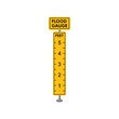 © Aamir Gfx - Yellow flood gauge meter in feet signboard, flood, water measurement tool. five feet