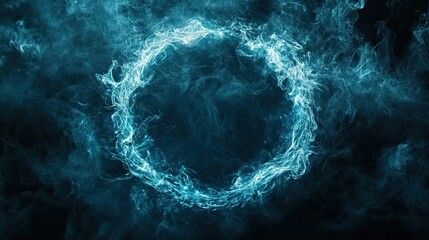Fototapete - Teal circular design with swirling particles.