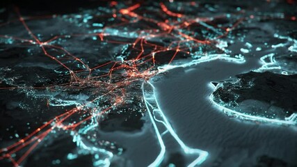 Poster - Abstract Cityscape at Night: A Futuristic Digital Representation of Urban Infrastructure and Connectivity