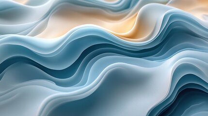 Fototapete - Abstract wavy layered design in shades of blue and beige.