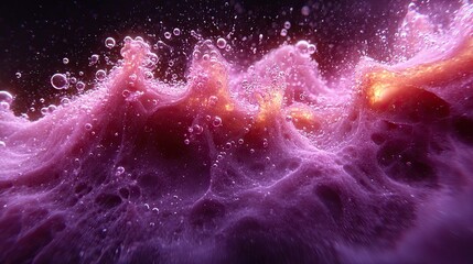 Poster - Abstract display of vibrant purple and pink liquid with bubbles.