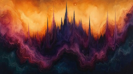Fototapete - Abstract cityscape of vibrant colors and flowing forms.