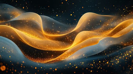 Fototapete - Abstract design with flowing golden and dark waves.