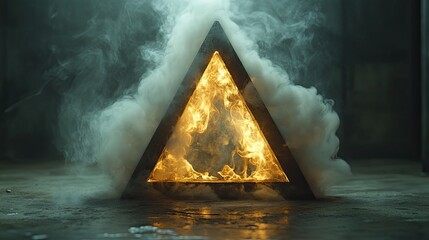 Fototapete - Fiery triangle symbol surrounded by smoke.
