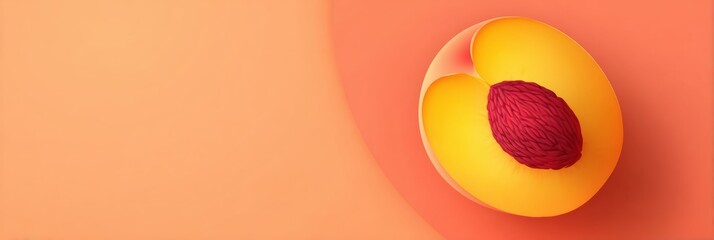 Poster - Bright Stylized Peach With Vivid Pit Displayed Against a Smooth Peach Gradient Background in a Minimalistic Composition