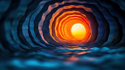 Poster - A tunnel with concentric layers of vibrant colors leading to a bright light.