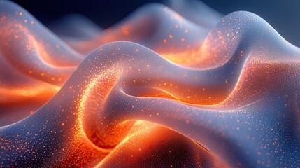 Fototapete - Abstract wavy shapes with glowing particles.