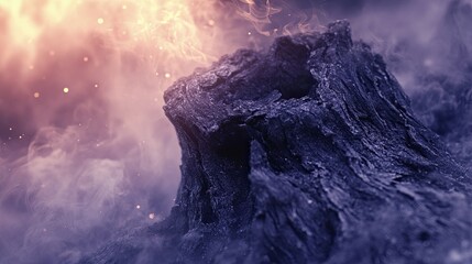 Fototapete - Close-up view of charred wood with smoke and sparks.