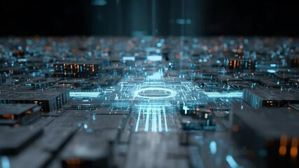 Poster - Abstract Digital Cityscape: Futuristic Technology and Circuitry
