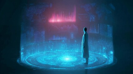 Poster - Scientist Exploring Futuristic Data Visualization Interface