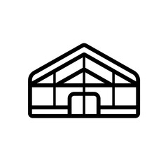 Poster - Simple linear icon of a modern building structure featuring a prominent pitched roof large glass walls and double entry doors, concept for architectural design visualizations, construction project