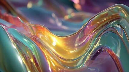 Fototapete - Abstract colorful metallic liquid waves with shiny reflective surface and flowing movement